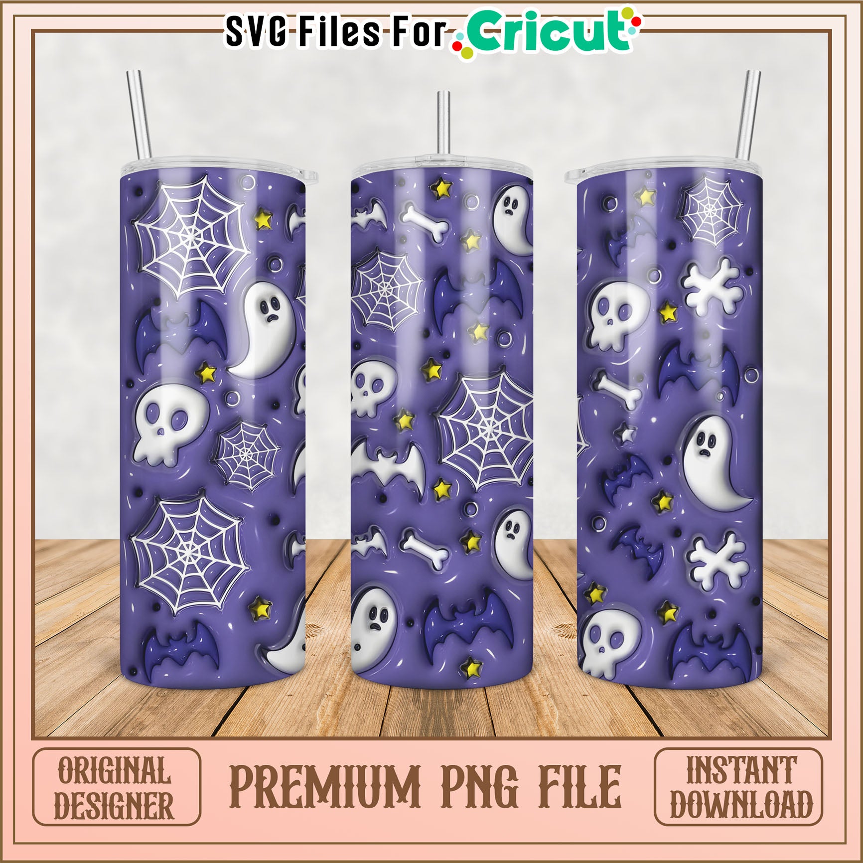 Whimsical Ghosts and Bats Tumbler Design Premium PNG Download