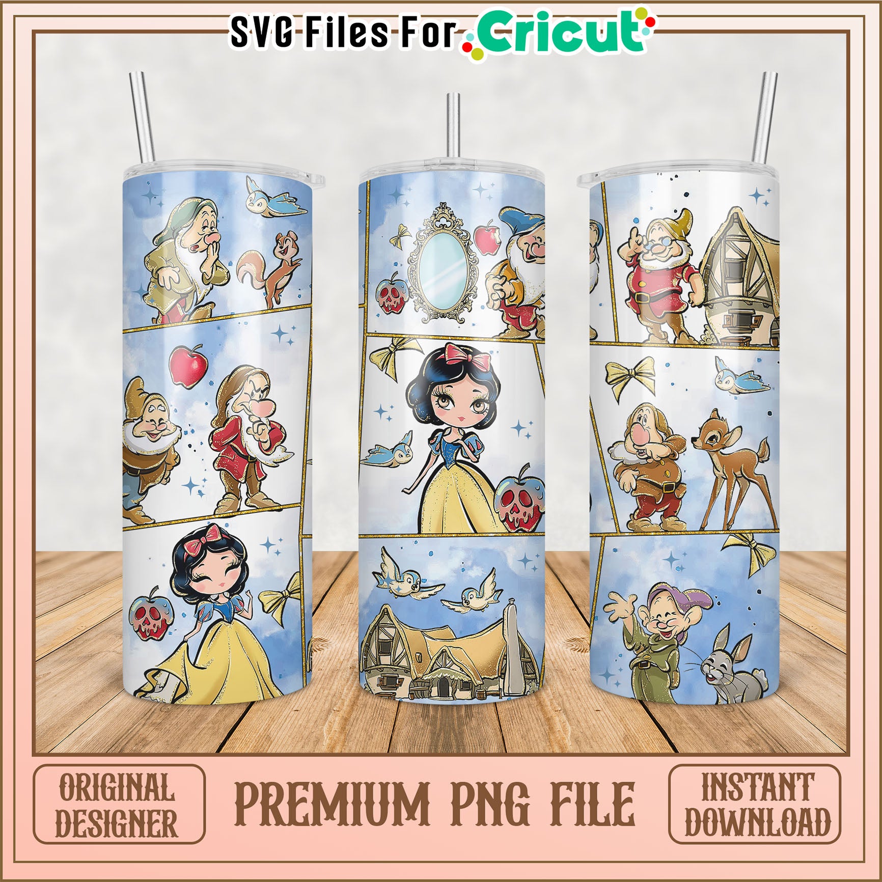 Whimsical Snow White Tumbler PNG for Cricut Projects