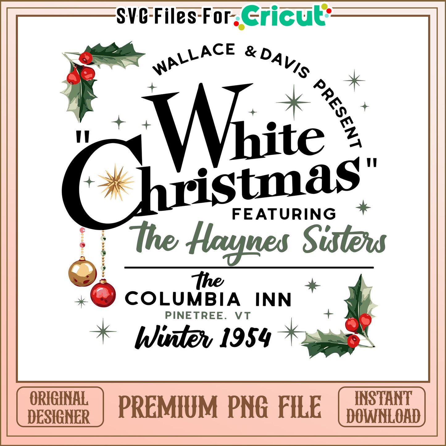 White Christmas Holiday PNG File for Cricut, Instant Download Design