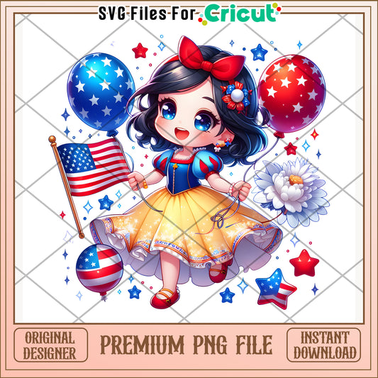 White snow cute princess png, disney character png, 4th of july png