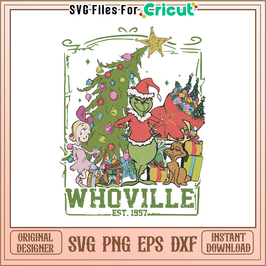 Whoville vintage grinch christmas 1957 svg, grinch funny memes svg