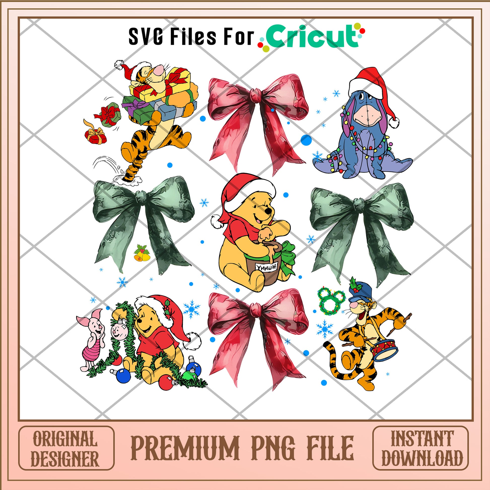 Wiinie the Pooh and christmas bow png, christmas bow png