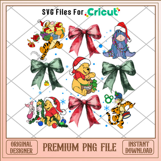 Wiinie the Pooh and christmas bow png, christmas bow png
