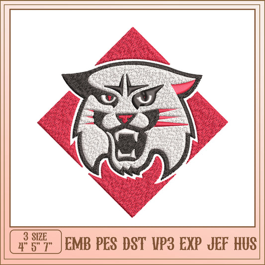 Wildcat Embroidery Design for Machine in Multiple Sizes 4 5 7