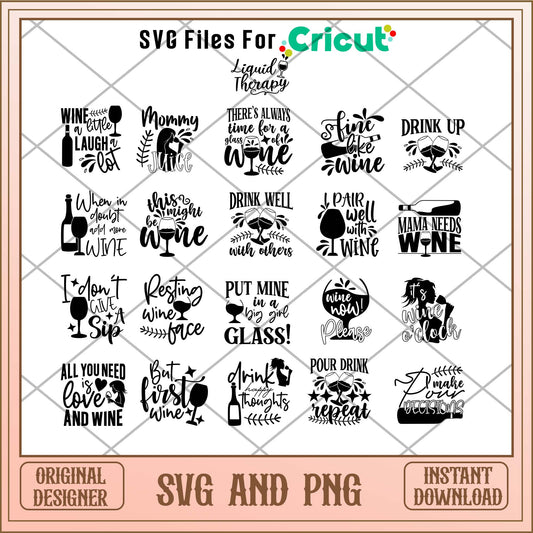 Wine glass svg bundle, Cute svg bundle - Svgfileforcricut