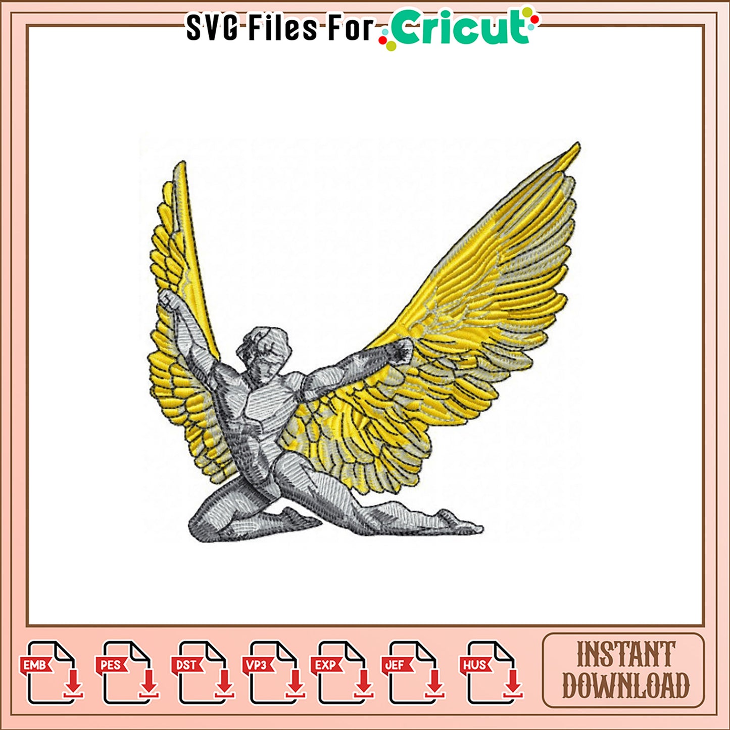 Winged Angel Embroidery Design Instant Download