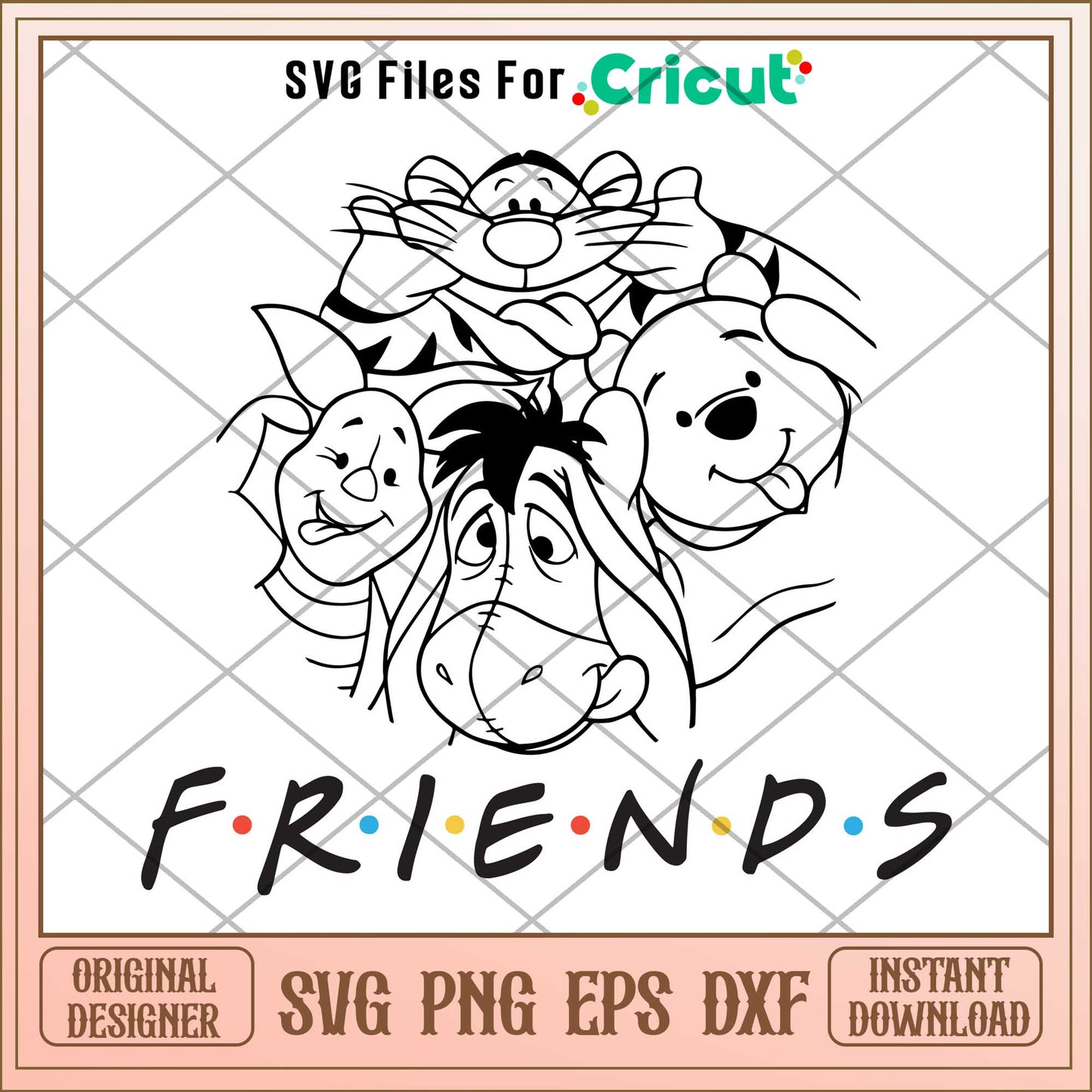 Winnie The Pooh and friends coloring svg, Winnie the pooh character svg, Digital Download