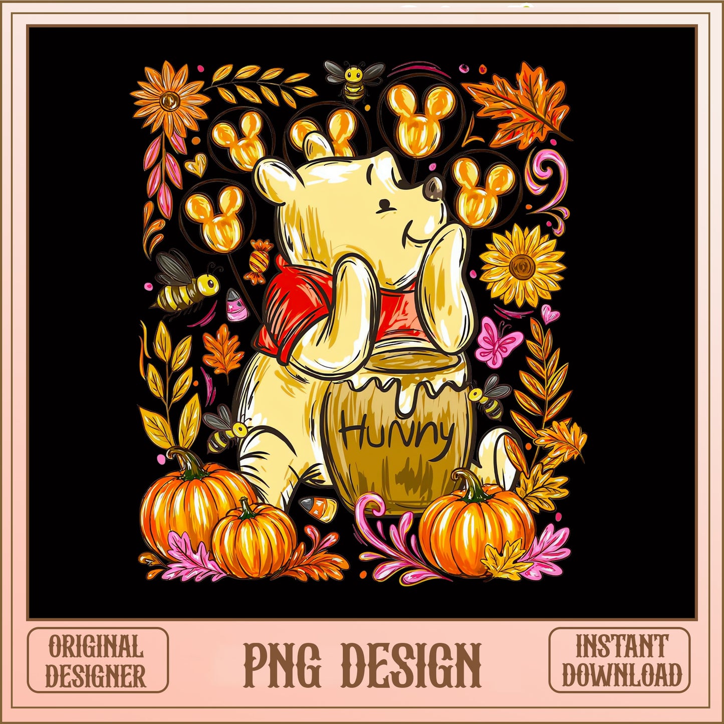 Winnie The Pooh Autumn PNG, Pumpkin Halloween PNG, Disney Fall PNG