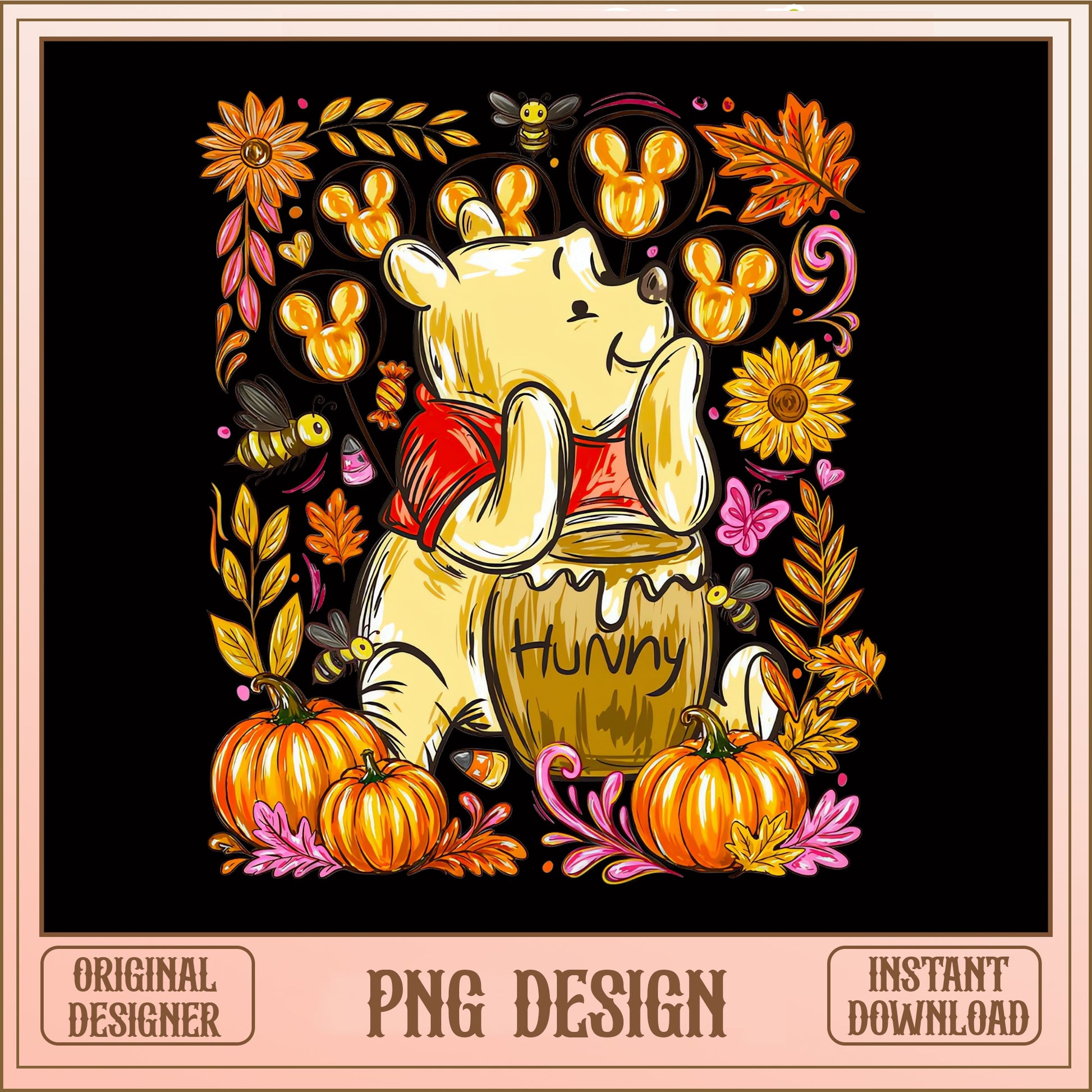 Winnie The Pooh Autumn PNG, Pumpkin Halloween PNG, Disney Fall PNG