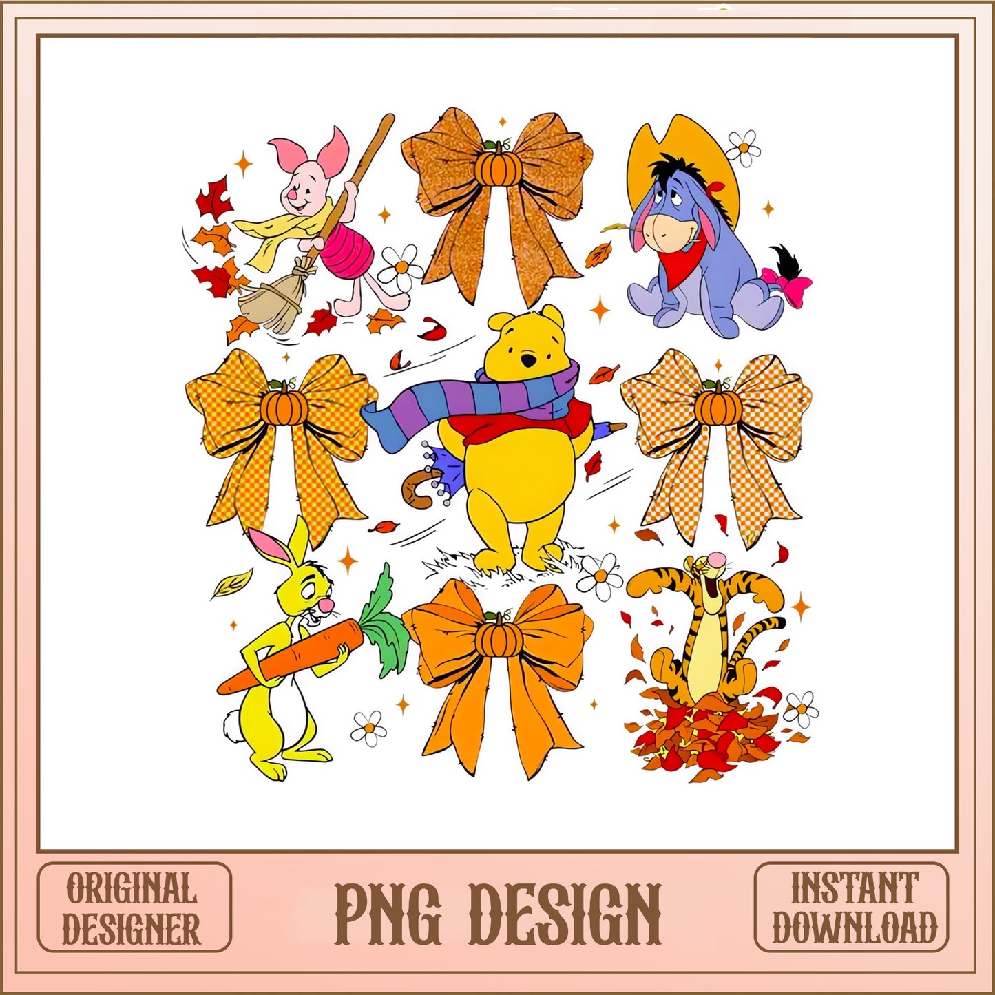 Winnie The Pooh Fall PNG, Autumn Pumpkin Bow Disney PNG, Tigger Piglet PNG