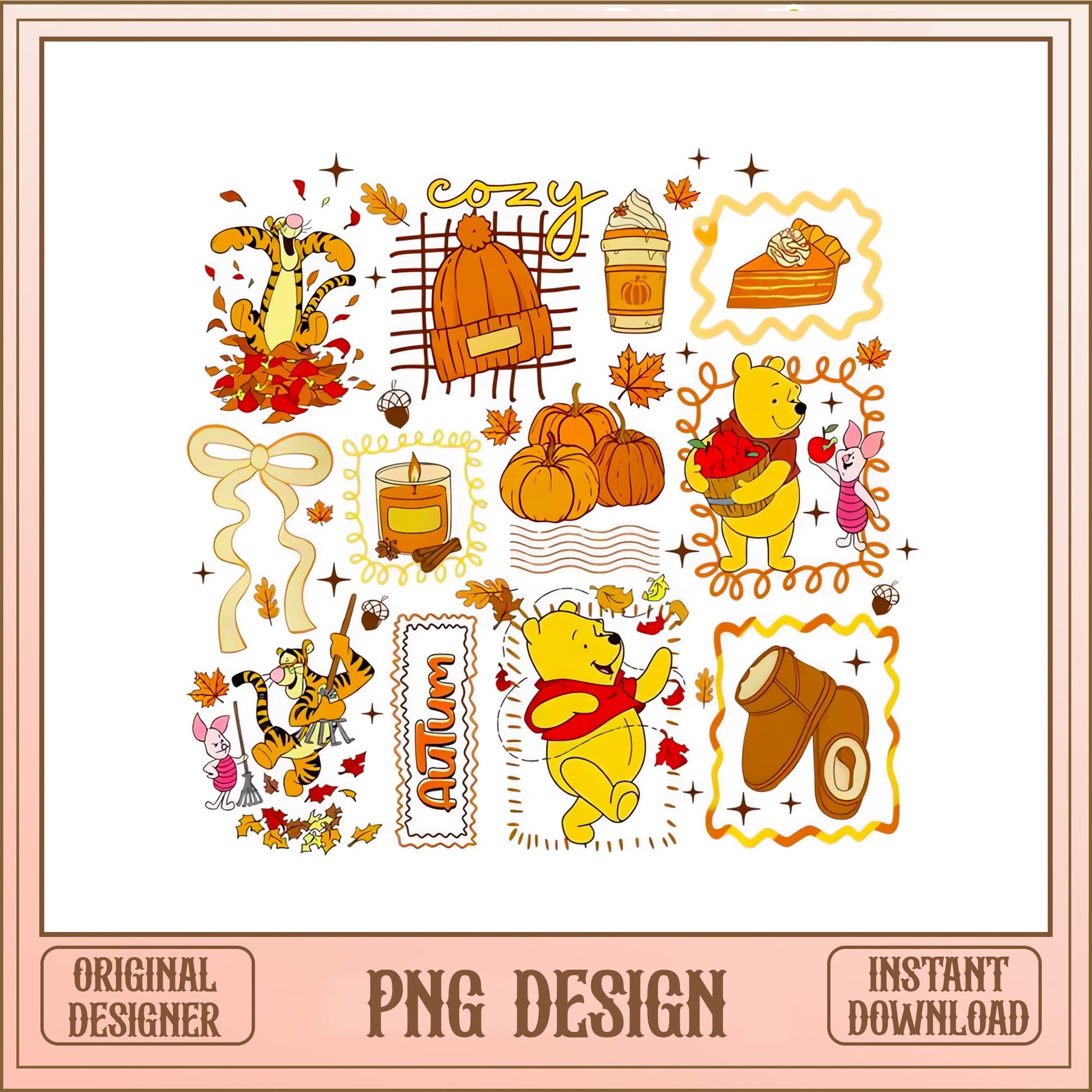 Winnie The Pooh Fall PNG Bundle, Autumn Cozy PNG, Disney Fall PNG