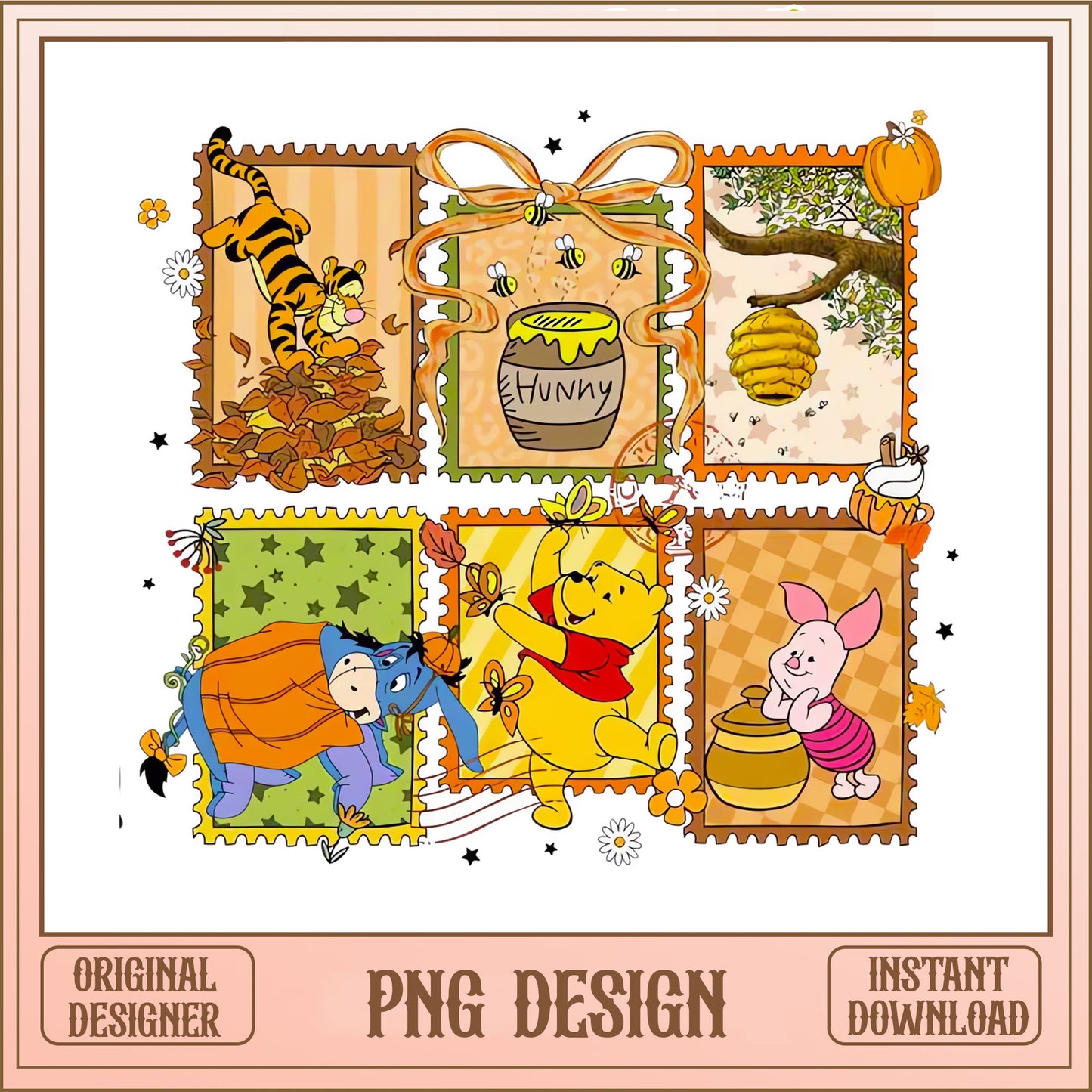 Winnie The Pooh Fall Stamp PNG, Tigger Piglet Eeyore PNG, Autumn Disney PNG