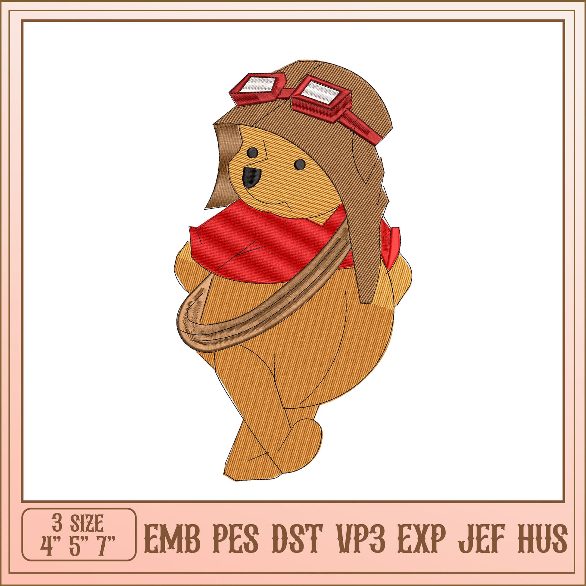Winnie the Pooh Aviator Embroidery Design