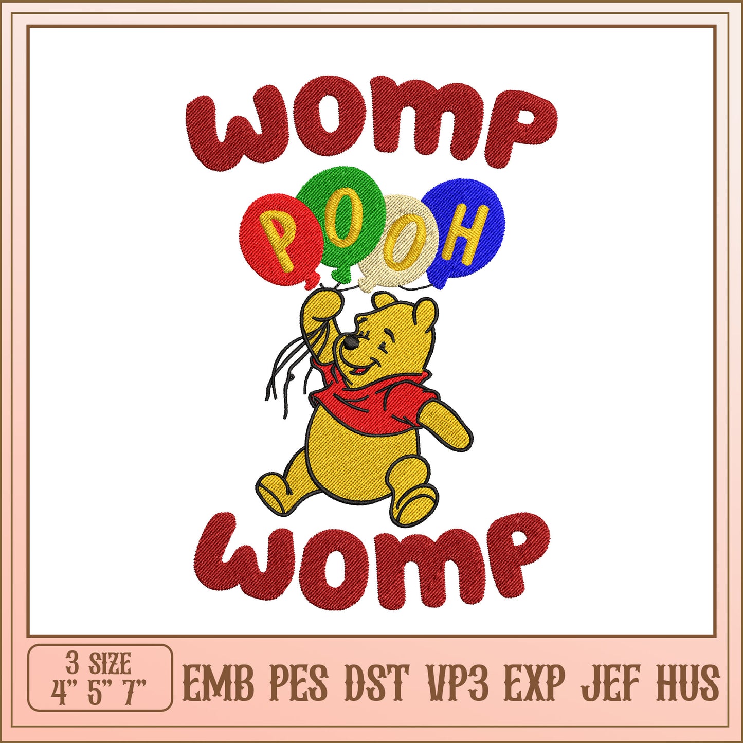 Winnie the Pooh Balloons Embroidery Design