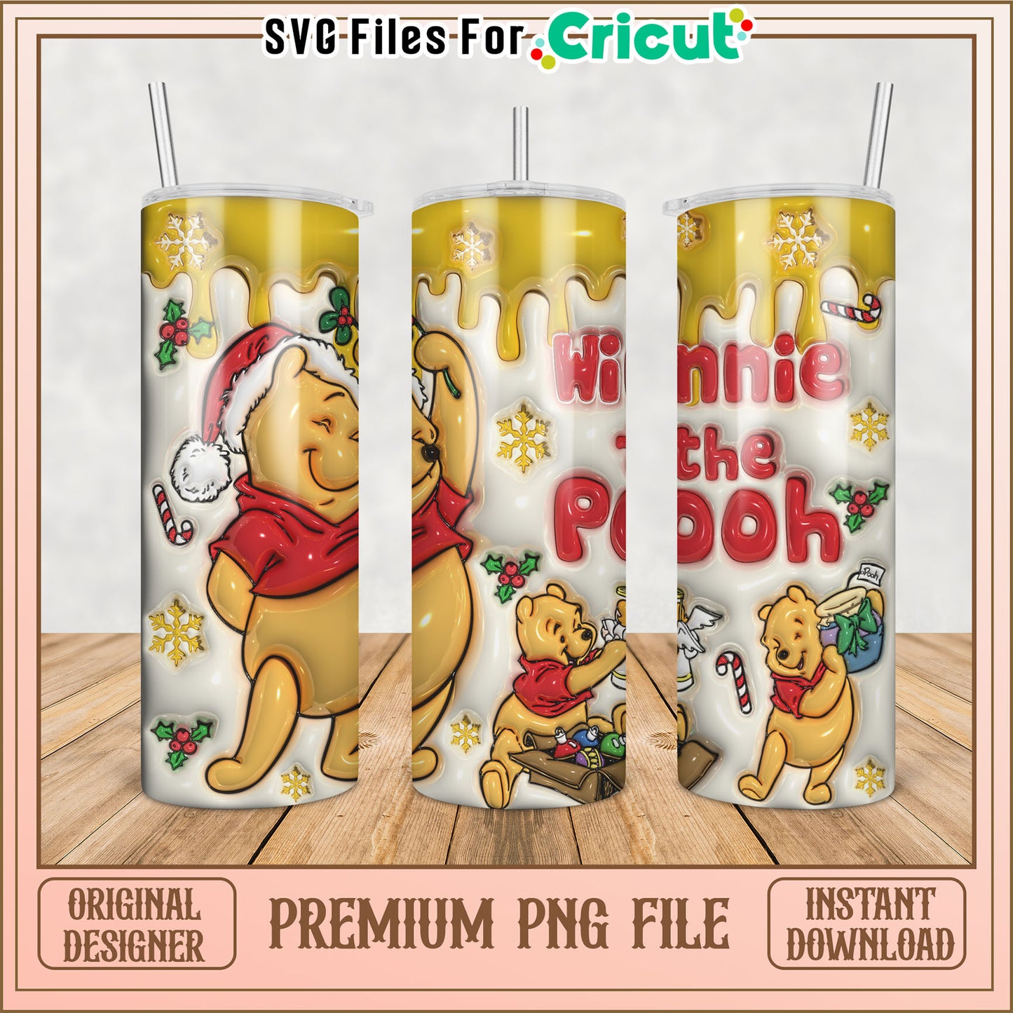 Winnie the Pooh Christmas PNG Tumbler