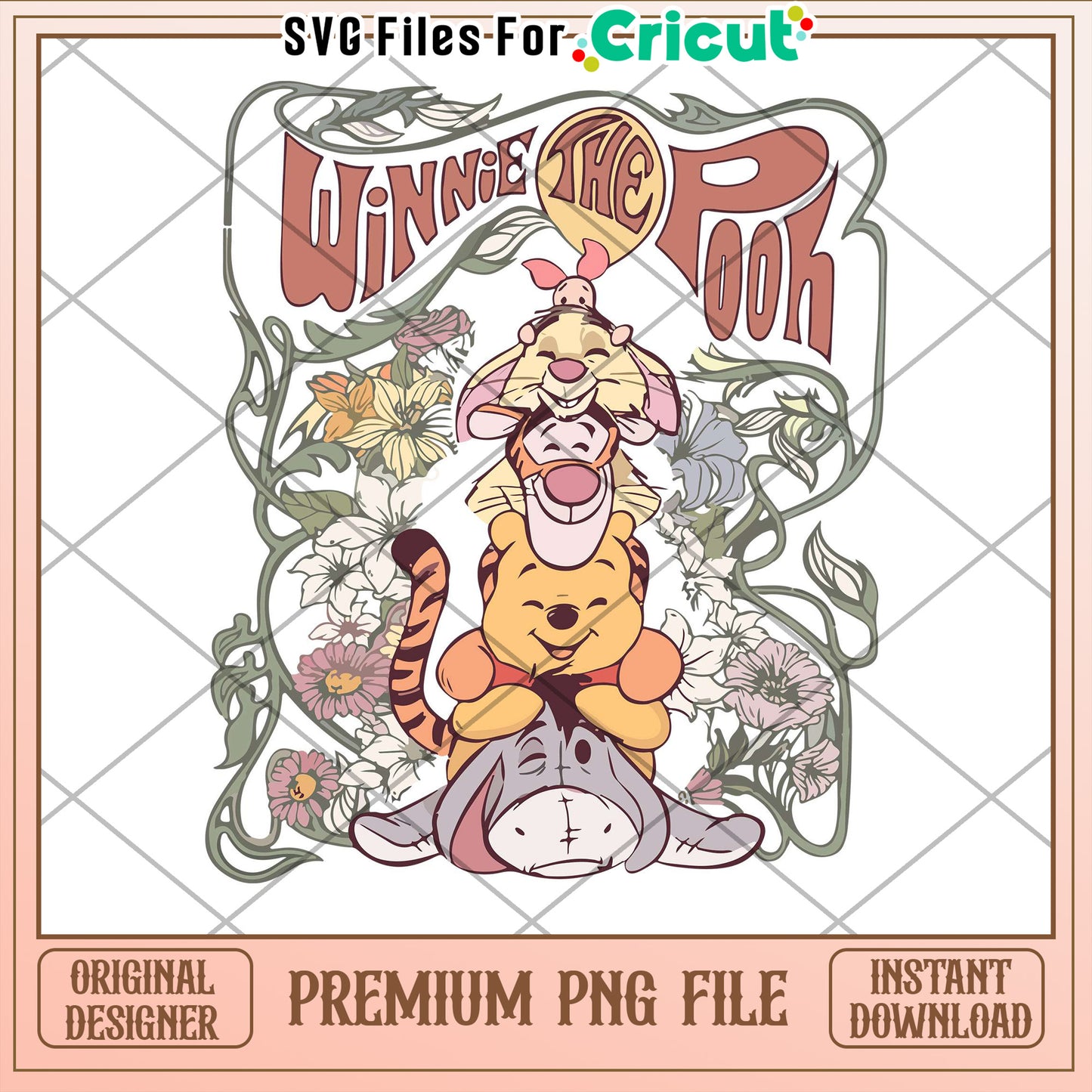 Winnie the Pooh Floral PNG Cricut File