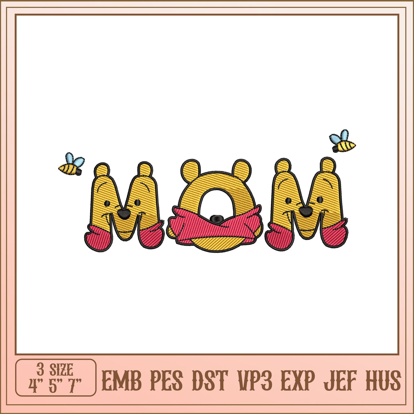 Winnie the Pooh Mom Embroidery Design