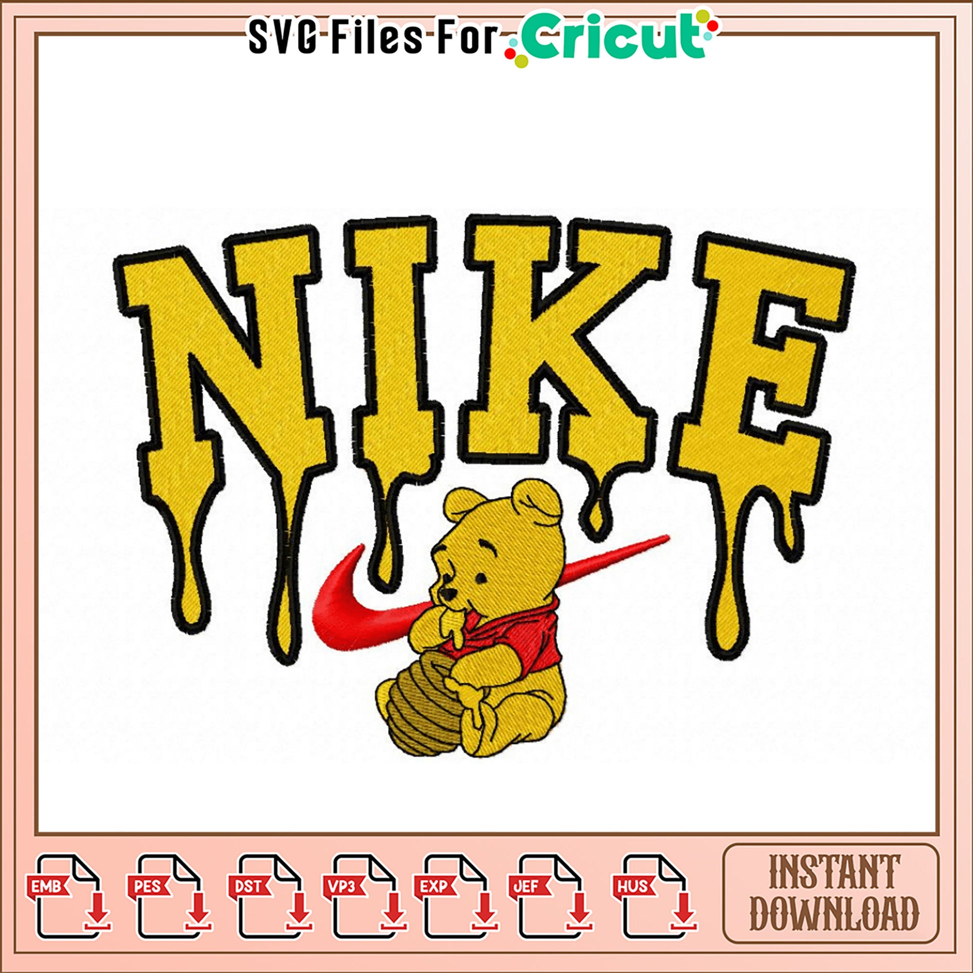 Winnie the Pooh Nike Drip Embroidery Design