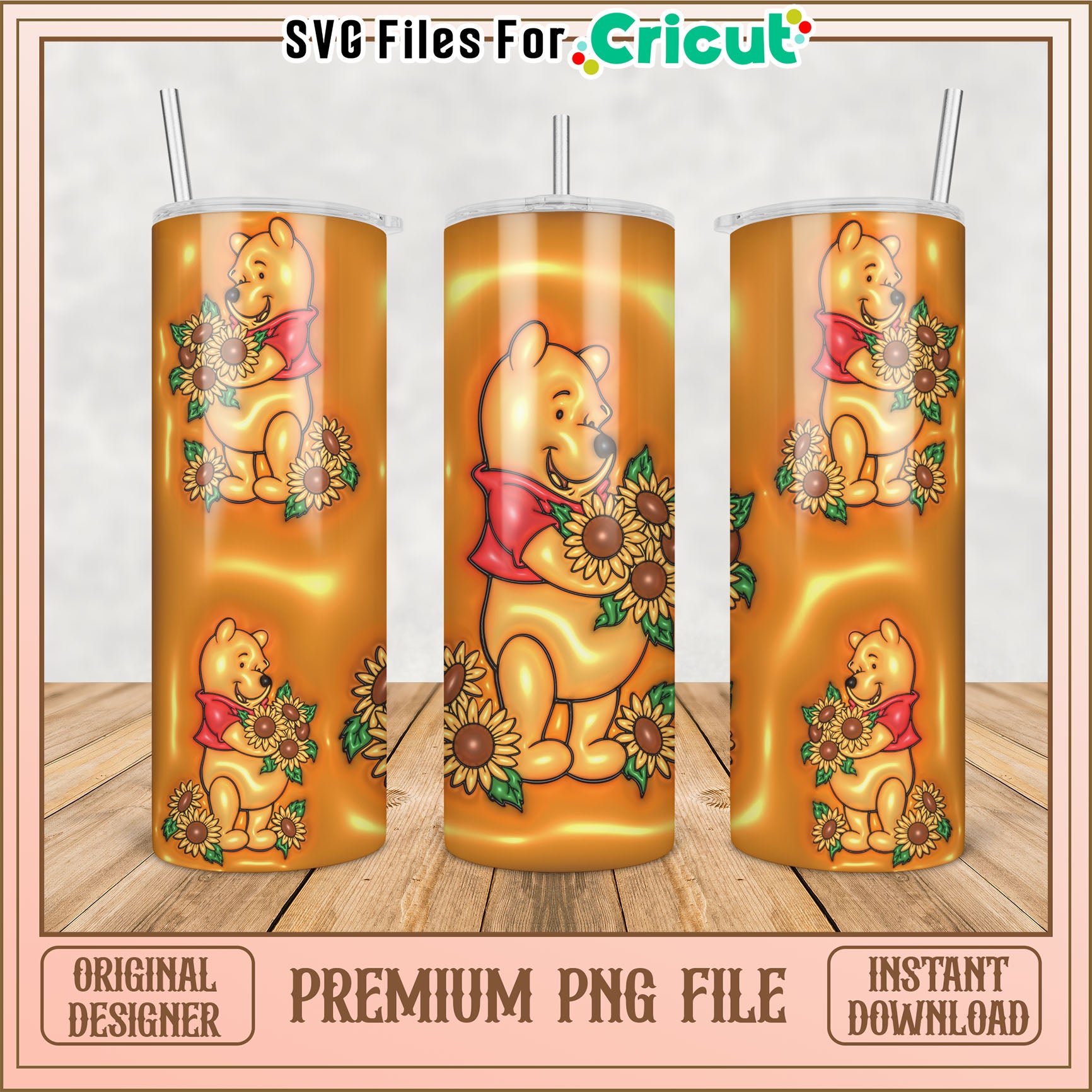 Winnie the Pooh Sunflower Tumbler PNG