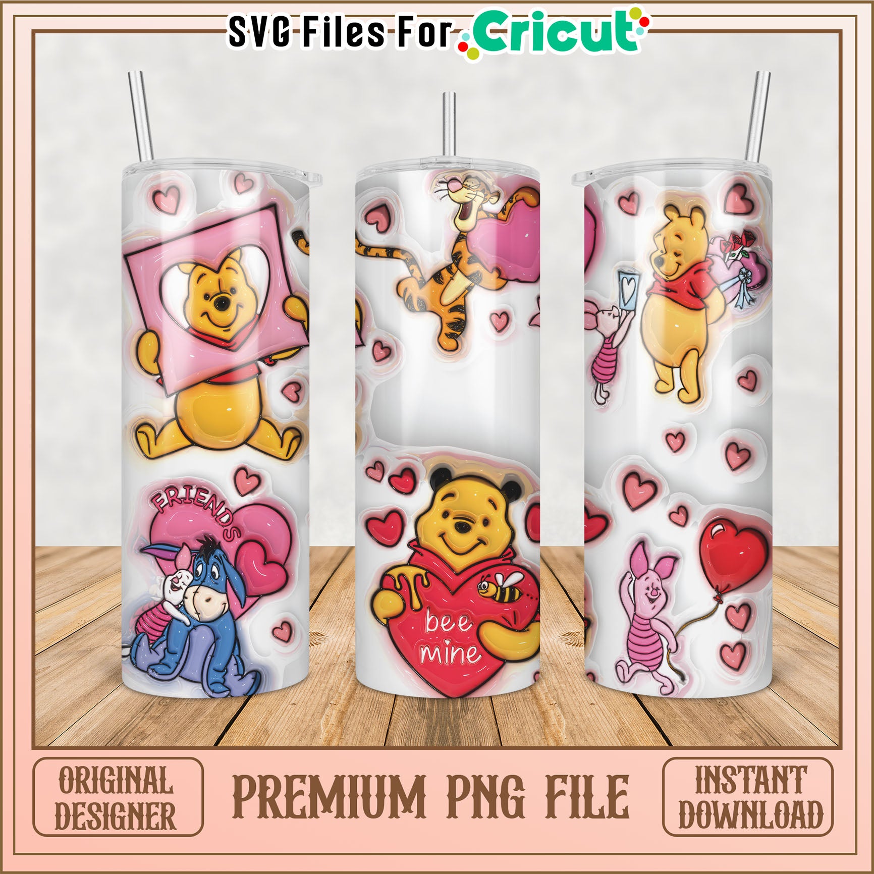 Winnie the Pooh Valentine Tumbler PNG