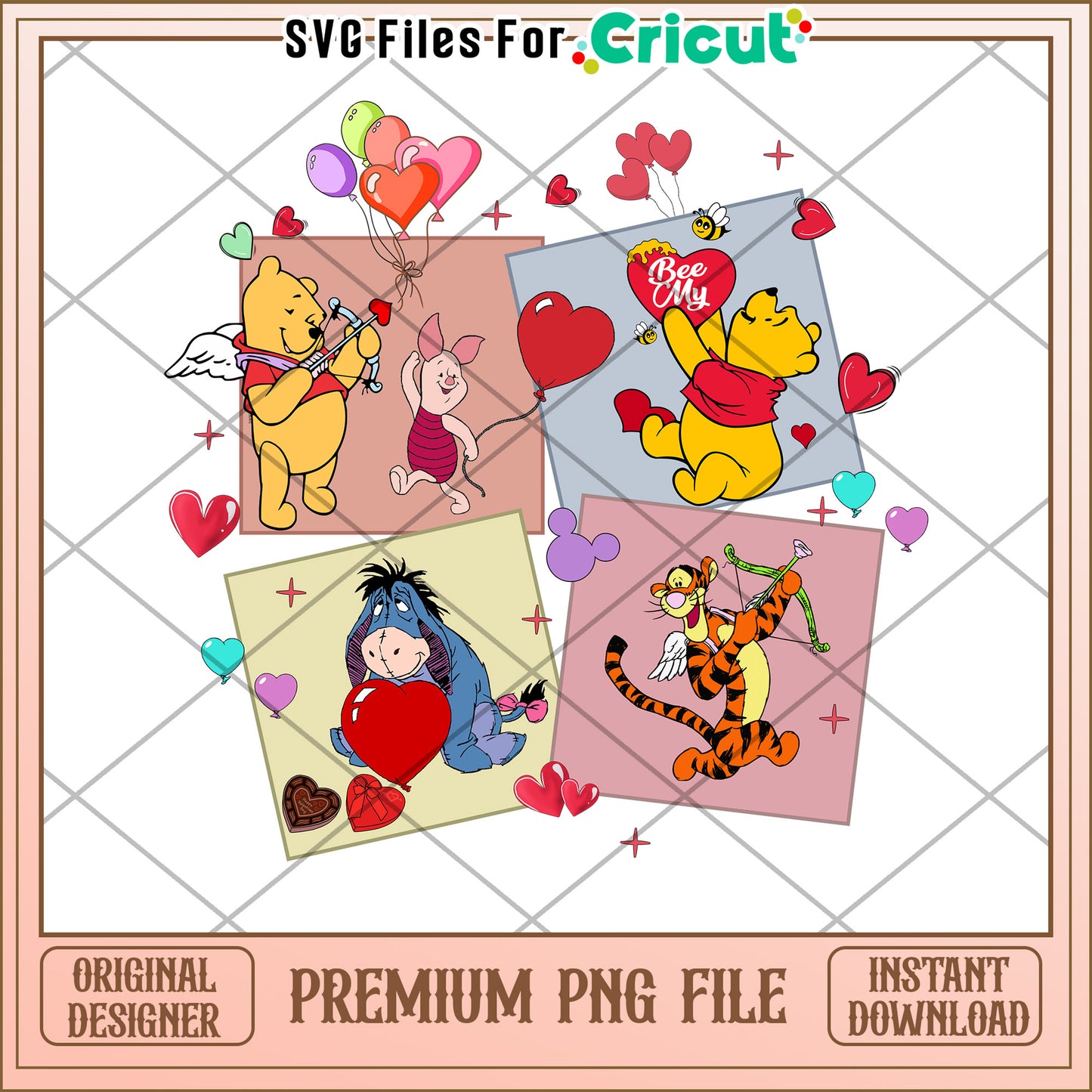 Winnie the Pooh Valentines PNG Cricut