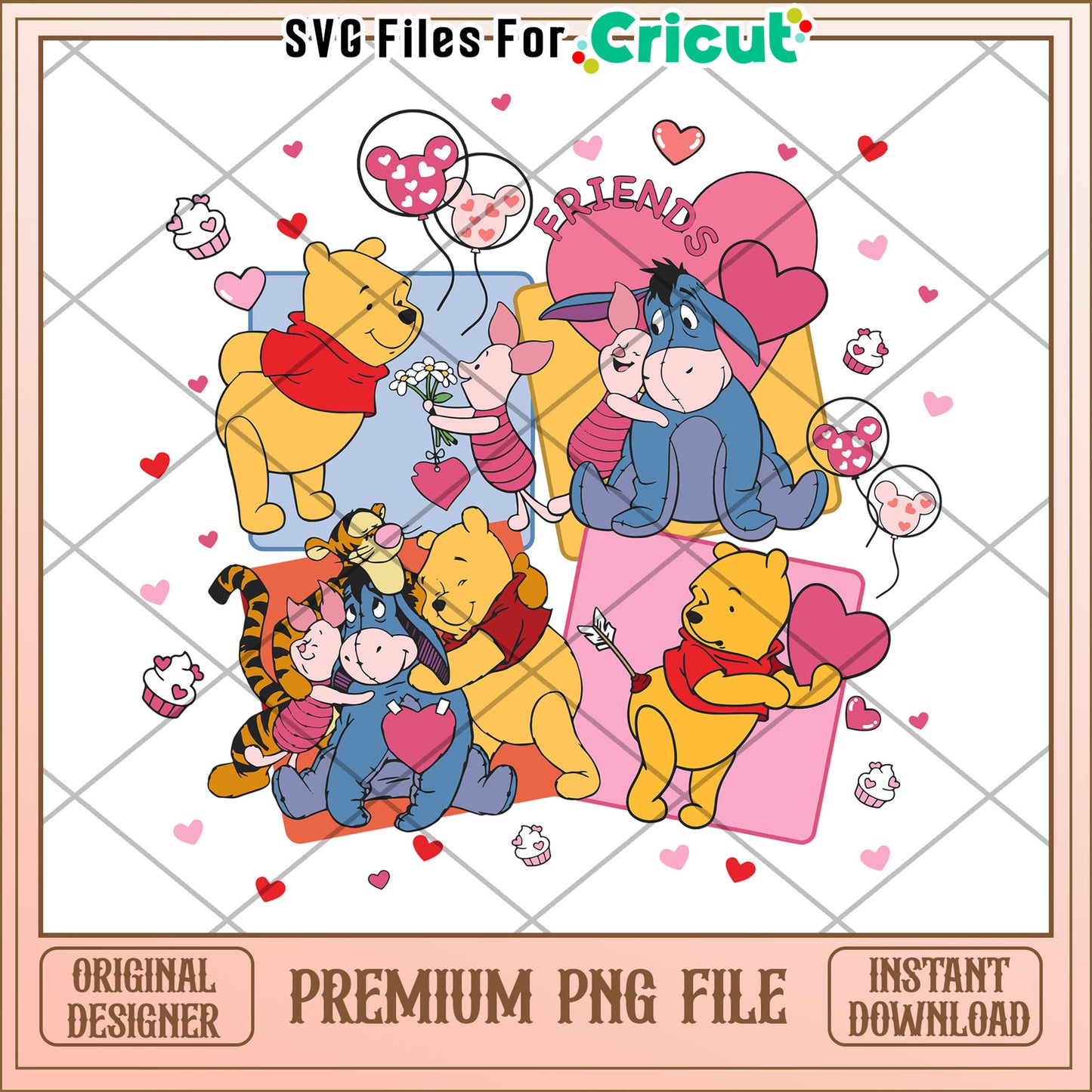 Winnie the Pooh Valentines PNG Cricut Design