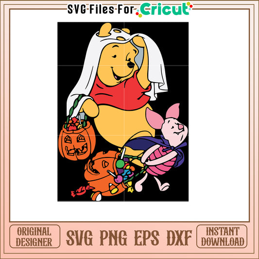 Winnie the Pooh and Piglet Halloween SVG Clipart Design