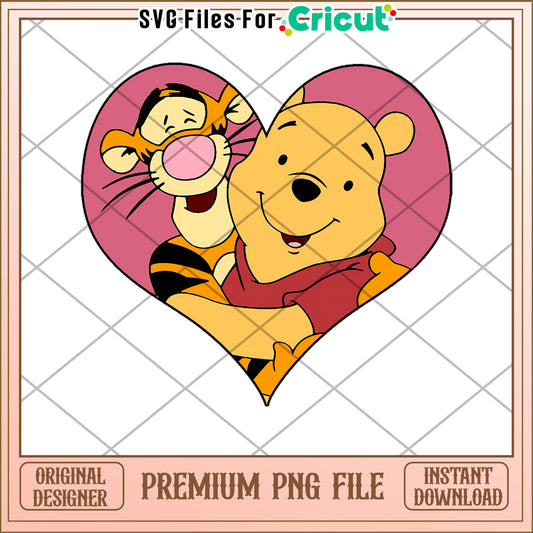 Winnie the Pooh and Tigger Heart PNG File for Cricut