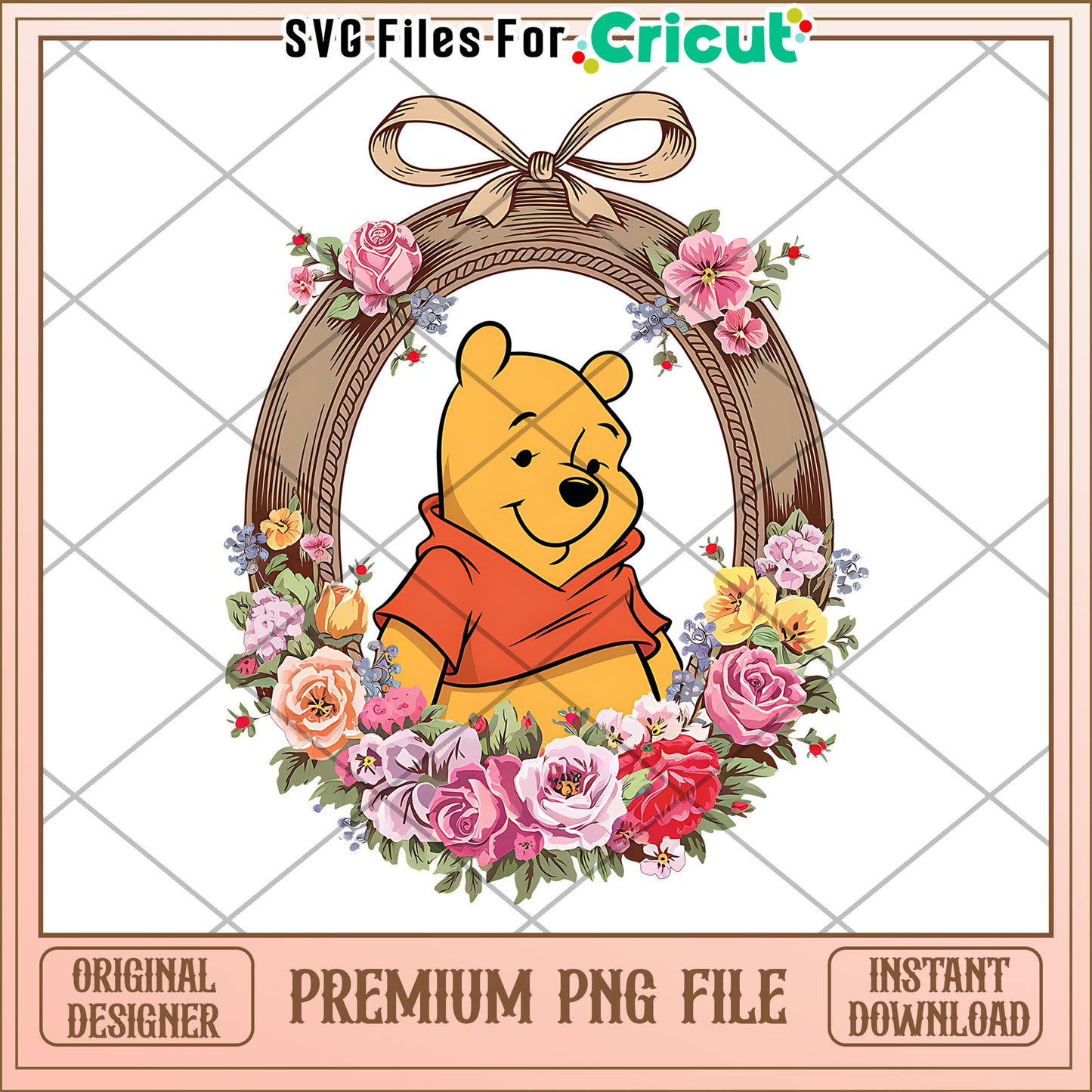 Winnie the Pooh floral wreath design, perfect for crafting projects