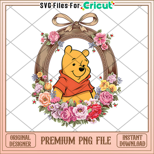 Winnie the Pooh floral wreath design, perfect for crafting projects