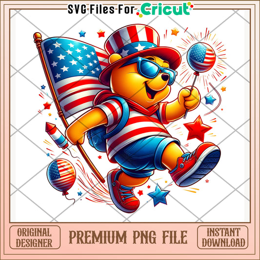 Winnie the pooh cute png, disney character png, 4th of july png