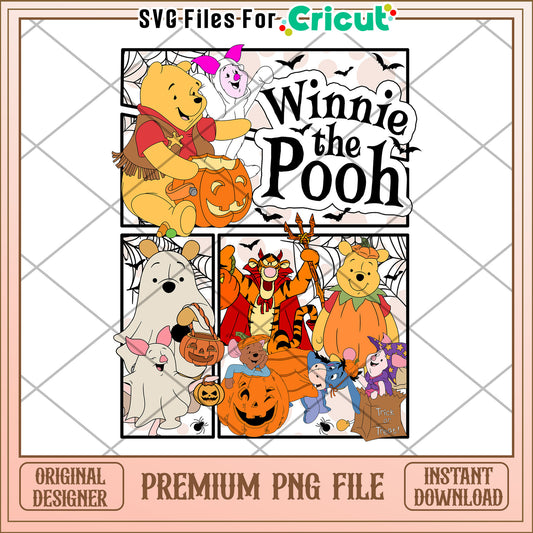 Winnie the pooh halloween characters png, halloween costumes png, spooky season png