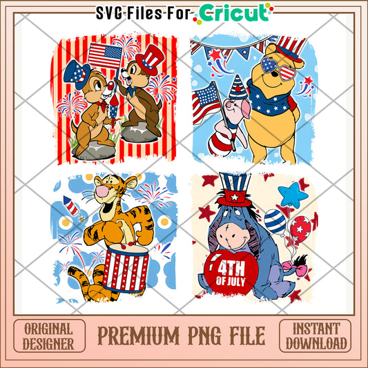 Winnie the pooh happy 4th of july characters png, 4th of july design png, freedom day png