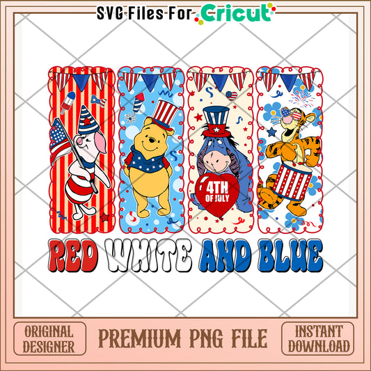 Winnie the pooh red white and blue png, 4th of july png, freedom america quotes png
