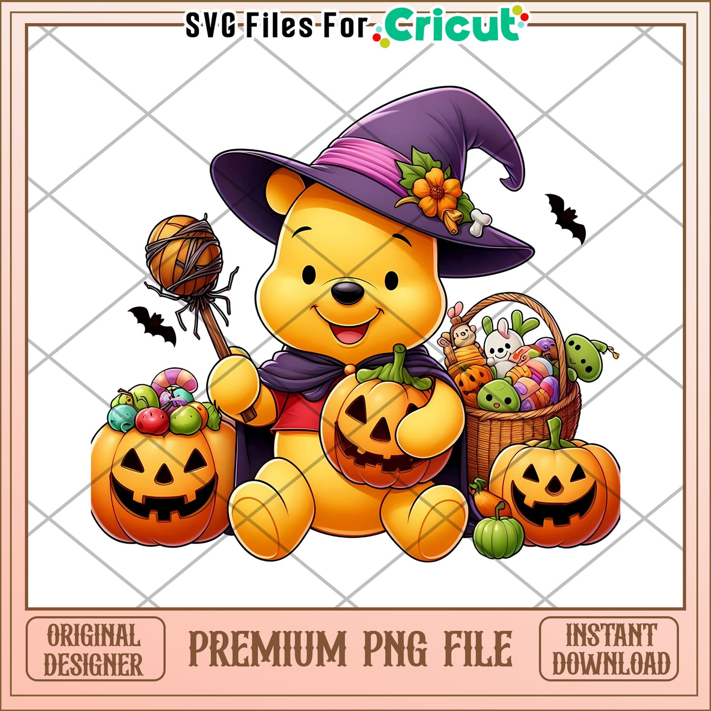 Winnie the pooh wtich candy png, halloween characters png, cute halloween design png