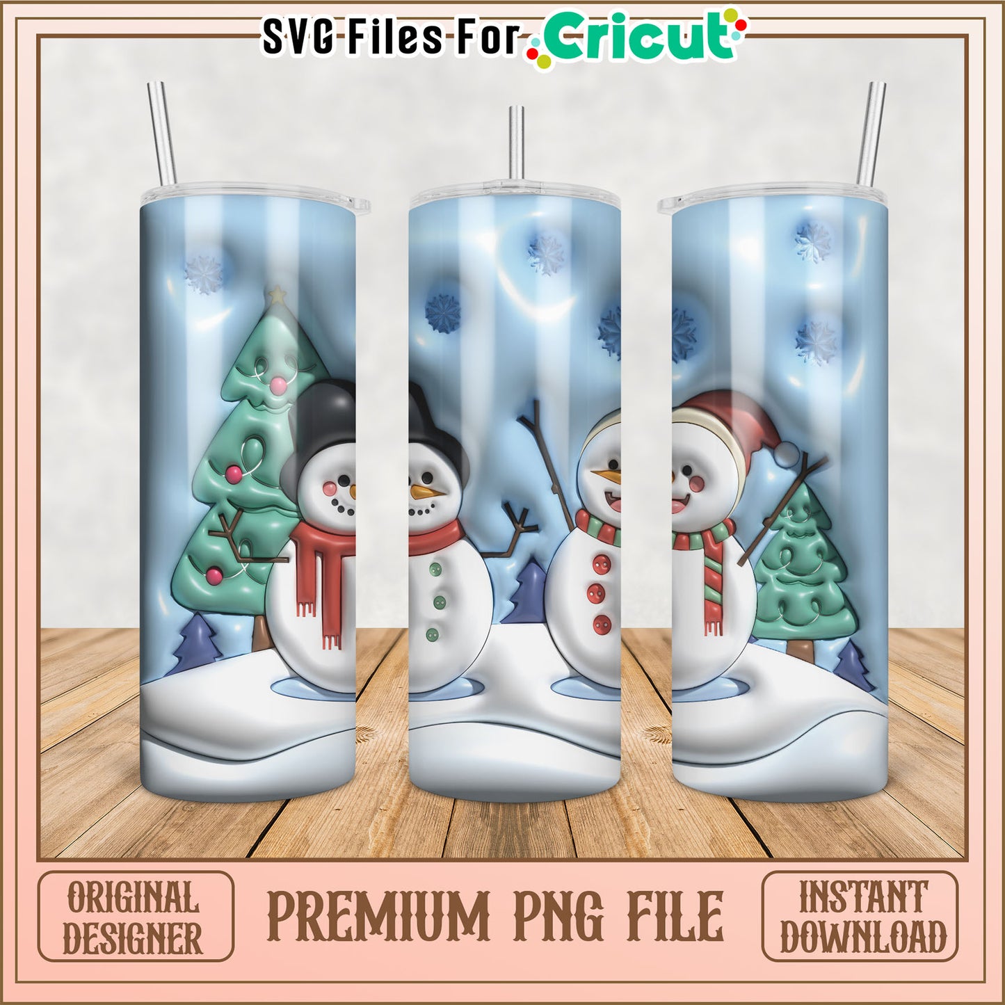 Winter Snowman Tumbler PNG for Cricut Instant Download Design