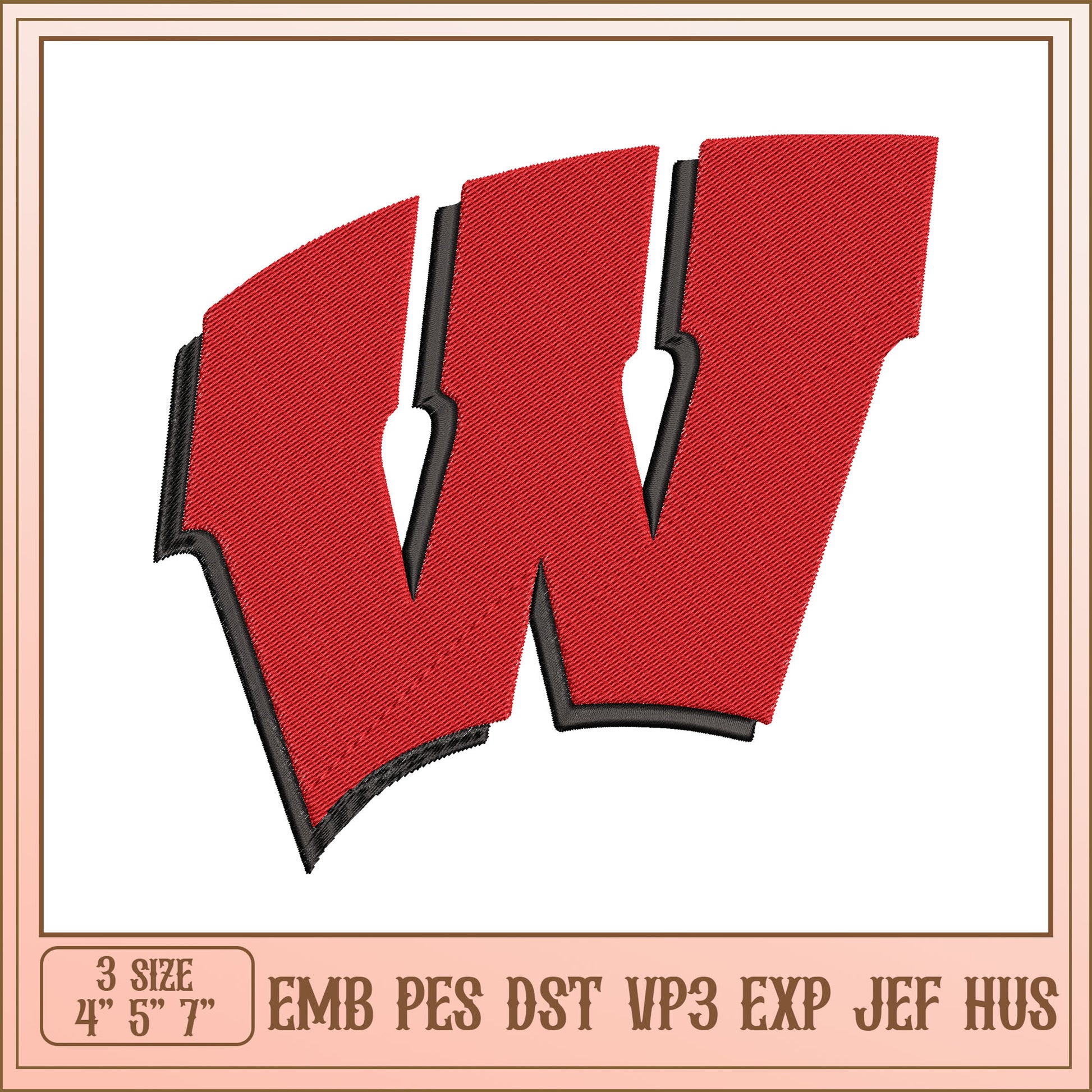 Wisconsin W Embroidery Design