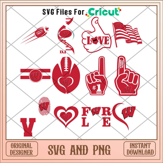 Wisconsin Badgers hand svg, Wisconsin Badgers svg bundle, NCAA svg
