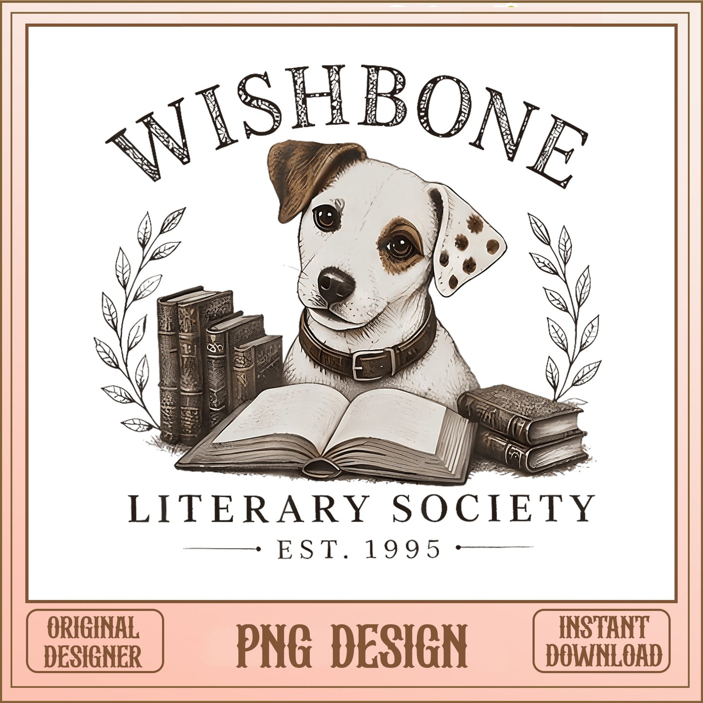Wishbone Literary Society PNG, Book Lover Dog PNG, Retro PNG