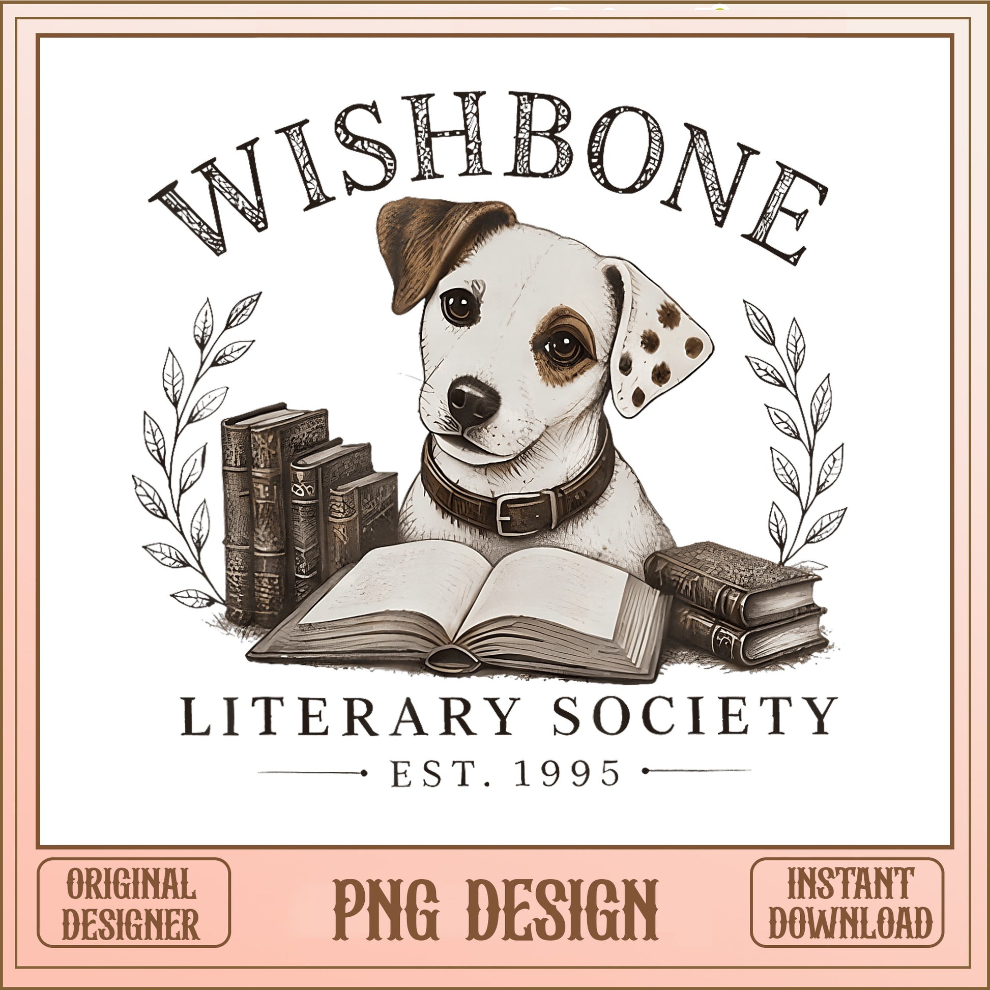 Wishbone Literary Society PNG, Book Lover Dog PNG, Retro PNG