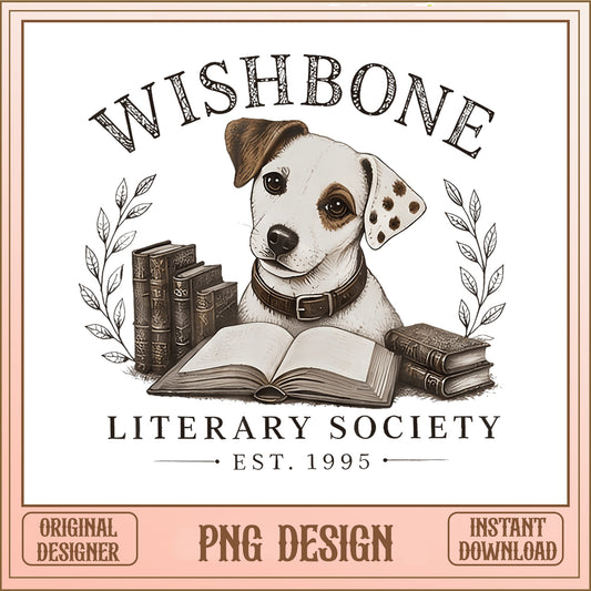 Wishbone Literary Society PNG, Book Lover Dog PNG, Retro PNG