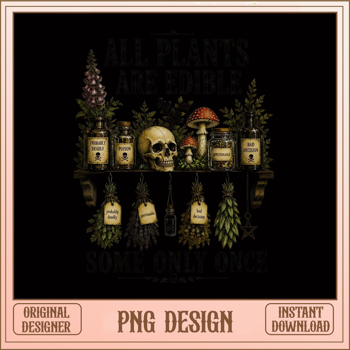Witch Apothecary Skull Mushroom PNG, Dark Cottagecore PNG, Halloween PNG