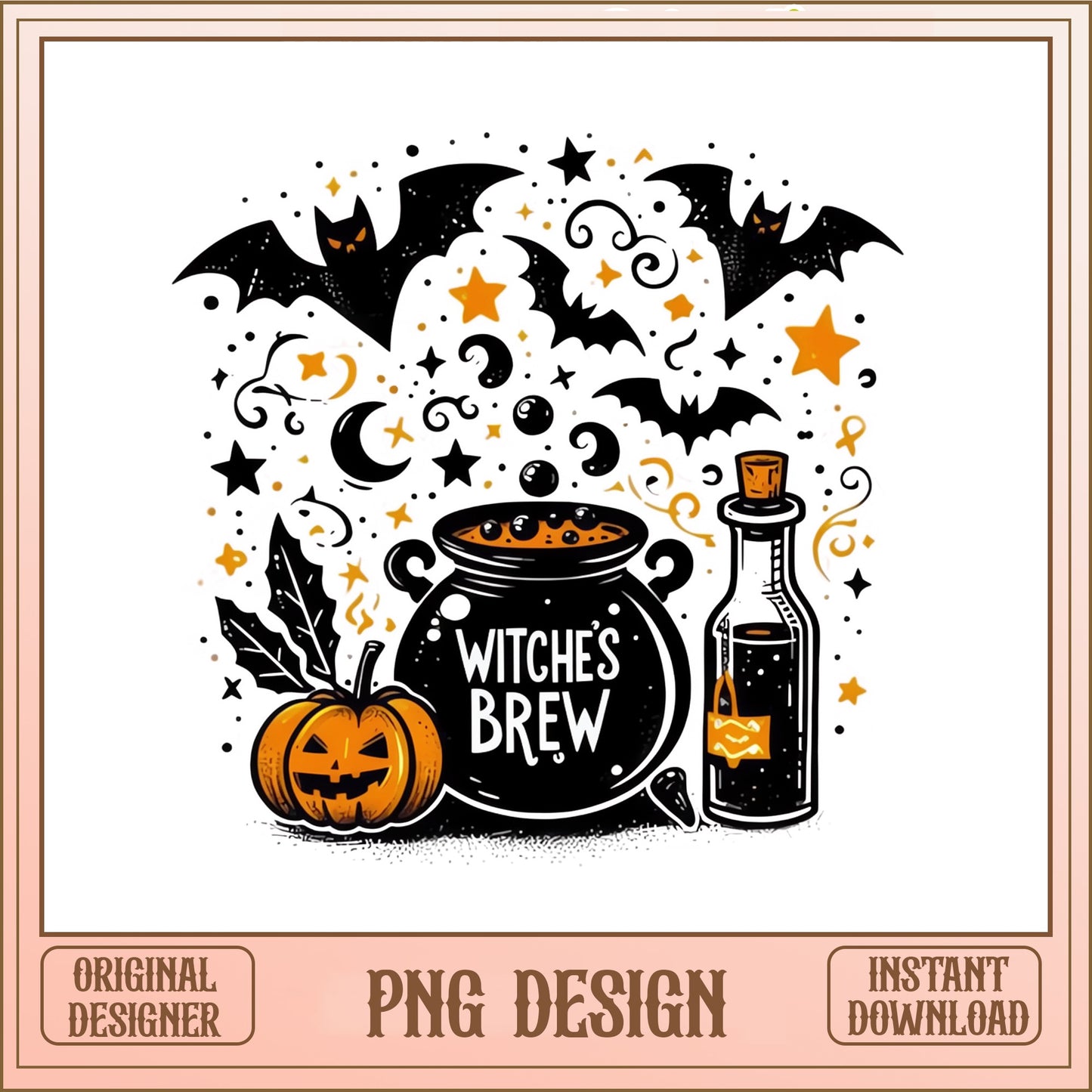 Witches Brew Cauldron Halloween PNG, Pumpkin Bat PNG, Halloween PNG