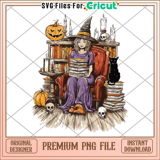 Witch reading books png, halloween costumes png, spooky halloween png