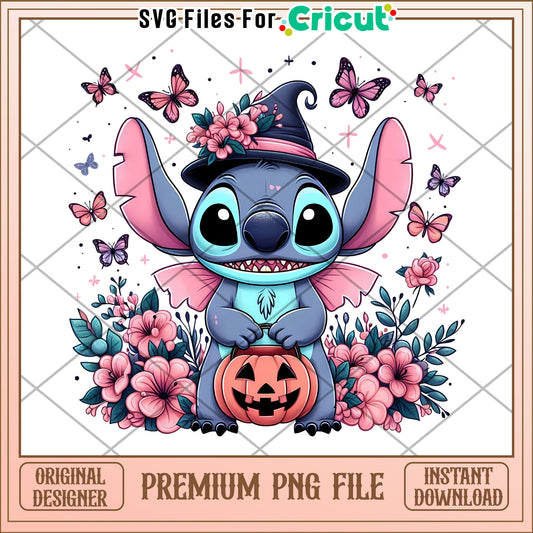 Witch stitch happy halloween png, spirit halloween png, funny stitch png