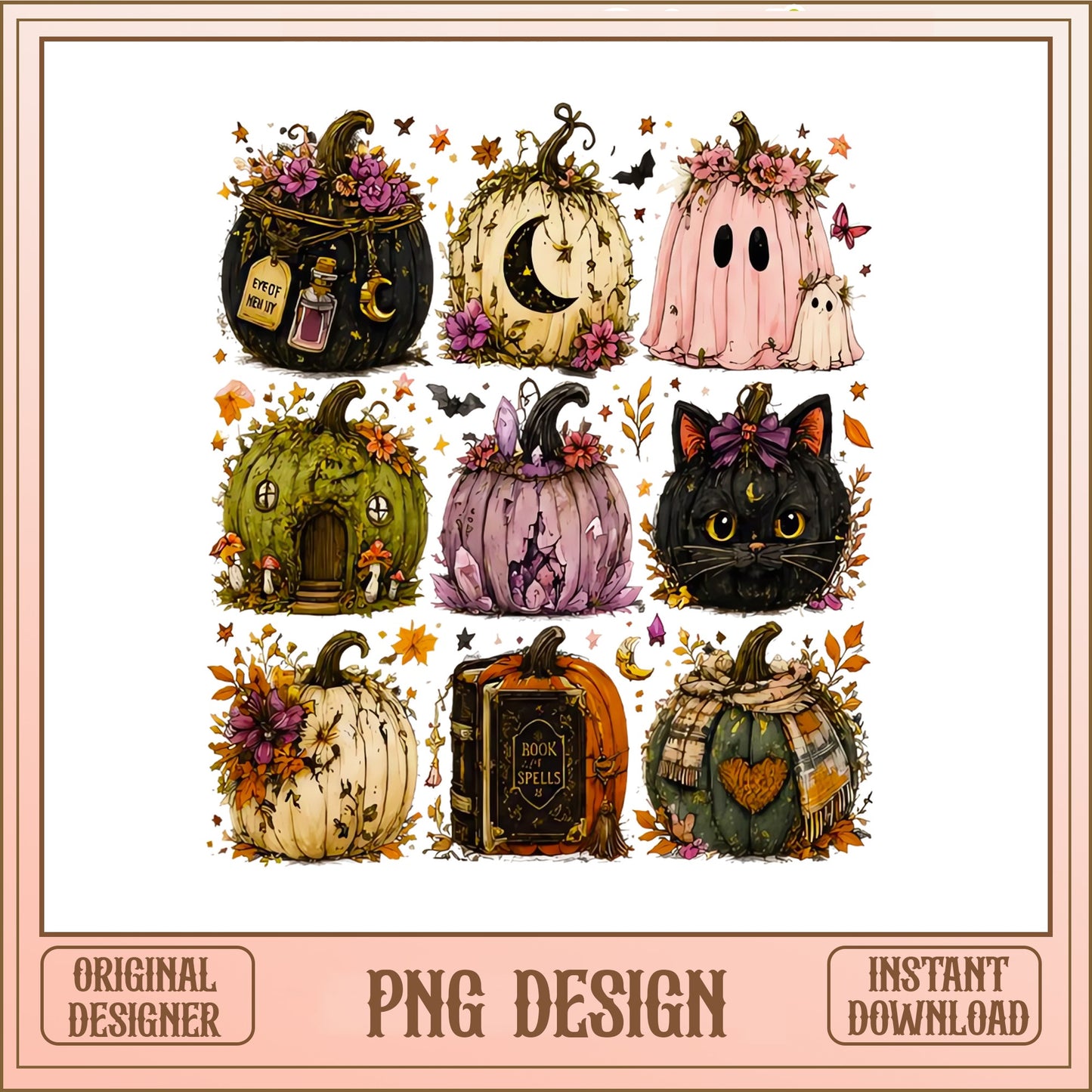 Witchy Pumpkin Bundle PNG, Halloween Clipart PNG, Fall PNG