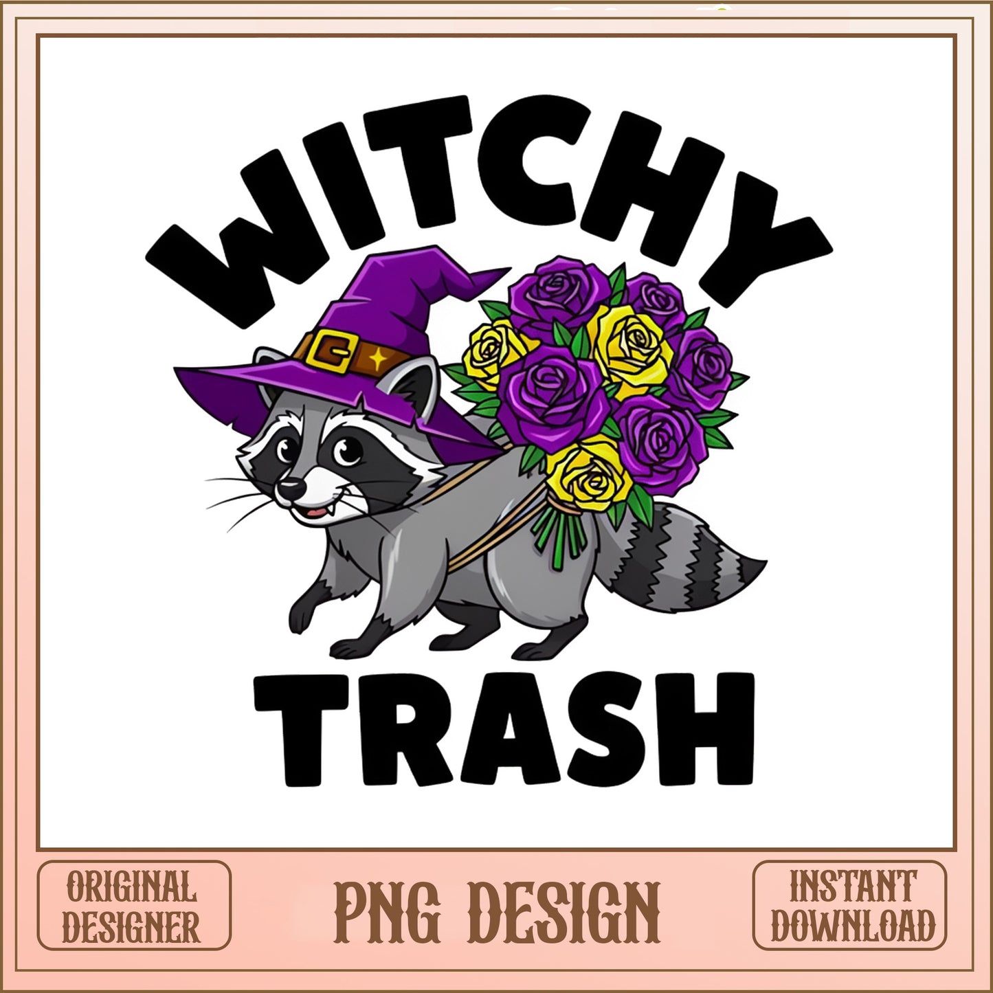 Witchy Trash Raccoon PNG, Halloween Witch Raccoon, Funny PNG