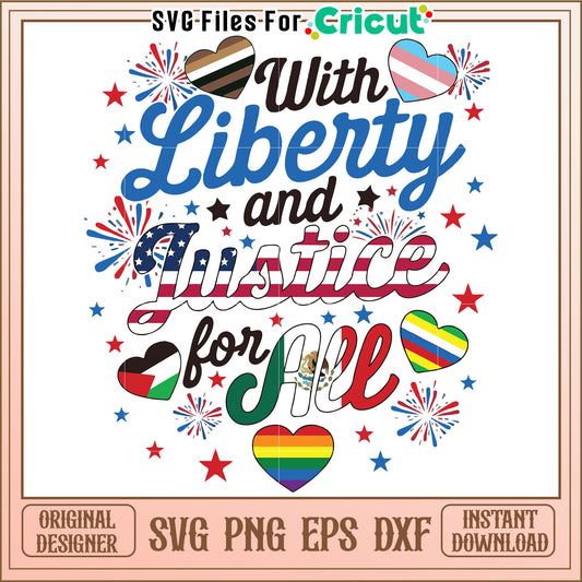 With liberty and justice for all svg, patriotic american quote svg, usa freedom design svg