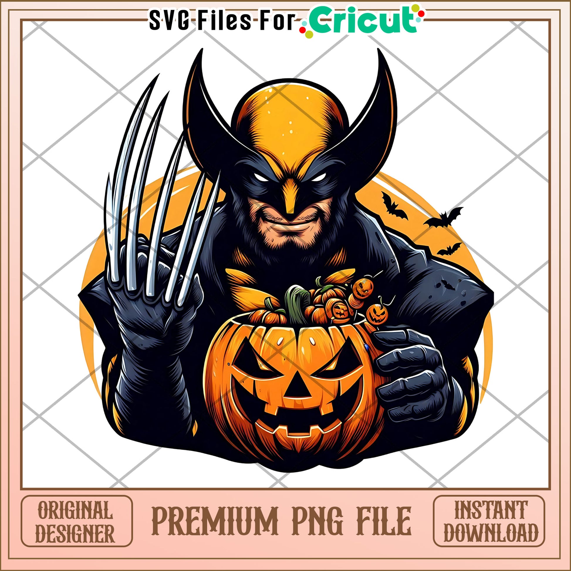 Wolverine and pumpkin png, halloween season png, cute halloween png