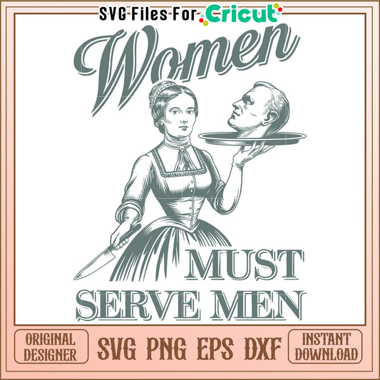 Women must serve men in vintage style illustration, bold statement art